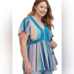 🖤TORRID BOHEMIAN TEAL STRIPED BLOUSE SIZE 00🖤